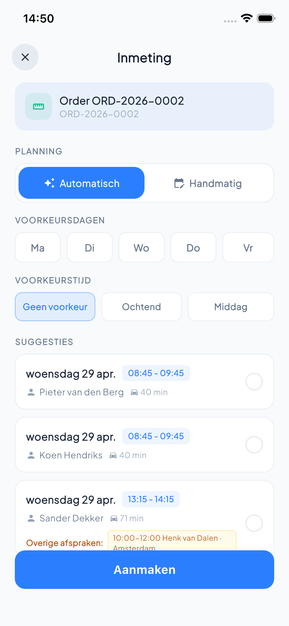 Afspraakdetails en acties in de mobiele app